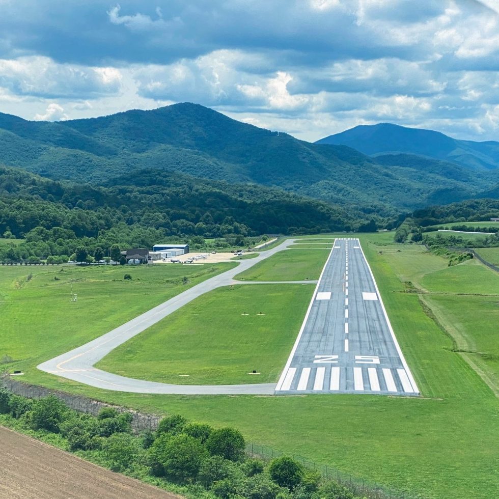 Macon County Airport runway in the Iotla Valley near Franklin NC