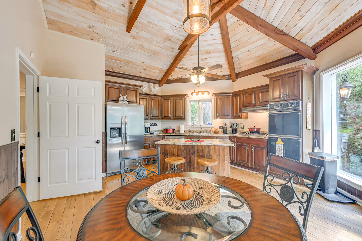 Spacious kitchen in large group cabin Franklin NC — one of two full kitchens at Chateaux Wedgewood